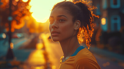 Fototapeta premium Portrait of an African woman in yellow clothes outdoors