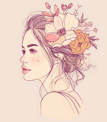 A beautiful woman with flowers in her hair