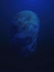 A blue and white image of a fingerprint with a blue background