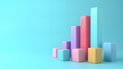 Colorful 3D bar graph on a blue background representing statistical data and analysis, ideal for business presentations and reports.