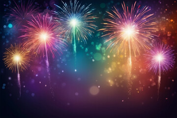 Fototapeta premium Festive Background with Colorful Bokeh Lights and Fireworks