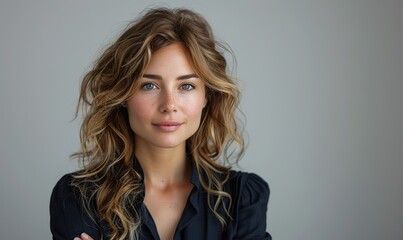 Fototapeta premium Businesswoman poses with arms crossed in isolation.