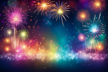 Fototapeta premium Festive Background with Colorful Bokeh Lights and Fireworks