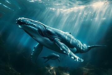 Fototapeta premium Big whale in a deep sea