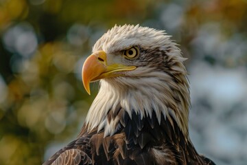 Fototapeta premium American bald eagle looking majestic with blurred background