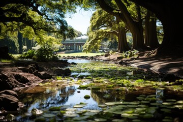 Obraz premium Nelson, New Zealand, the Queens Gardens Botanical Garden (Queens Gardens), a green oasis in the city center., generative IA