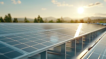 A solar panel is shown with the sun shining on it