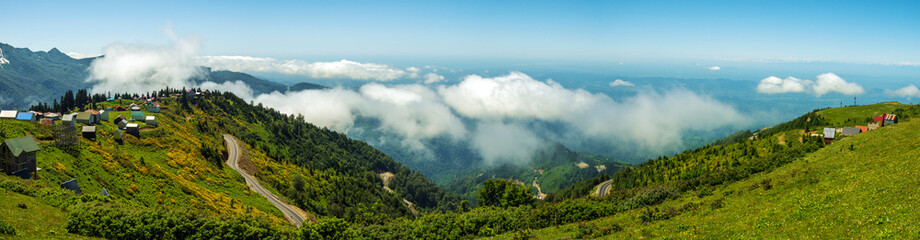 Gomismta mountain resort in Ozurgeti, Guria, Georgia. Panoramic view from tourist viewpoint.