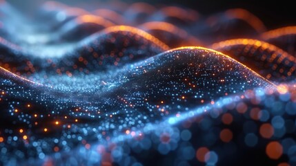 Abstract Digital Landscape with Glowing Dots and Lines