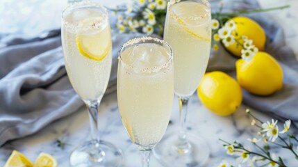 Refreshing French 75 Cocktail Garnished with Lemon Peel