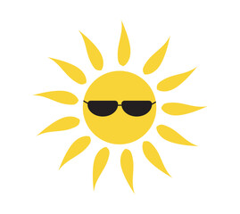 Sun wearing sunglasses. Sun icon. Solar icon. Decorative circle full. Vector illustration