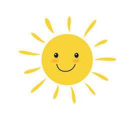 Sun smile icon isolated on white background. Cute suns. Sunshine emoji. Vector illustration.