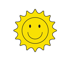 Sun smile icon isolated on white background. Cute suns. Sunshine emoji. Vector illustration.