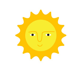 Sun smile icon isolated on white background. Cute suns. Sunshine emoji. Vector illustration.
