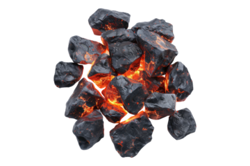 Hot glowing coals isolated on transparent background