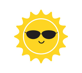 Sun wearing sunglasses. Sun icon. Solar icon. Decorative circle full. Vector illustration