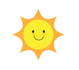 Sun smile icon isolated on white background. Cute suns. Sunshine emoji. Vector illustration.