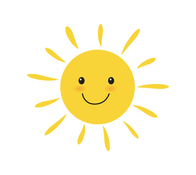Sun smile icon isolated on white background. Cute suns. Sunshine emoji. Vector illustration.