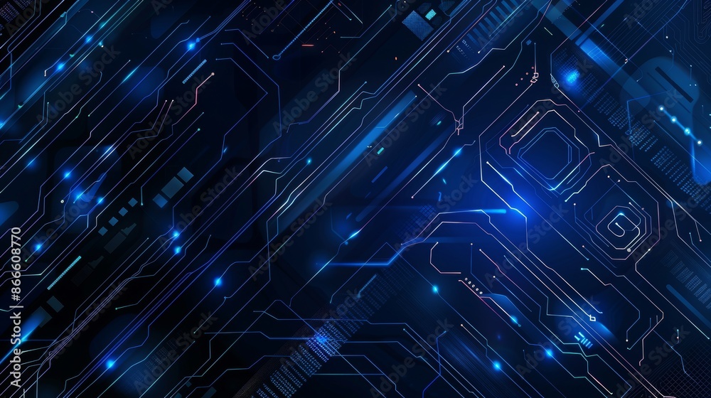 Poster connected circuits on a technology blue background. circuit board. ai tech bg. semiconductor or cpu 