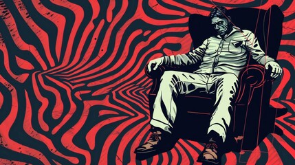 Fototapeta premium Digital art style, painting digital, man sitting in armchair wearing virtual reality headset