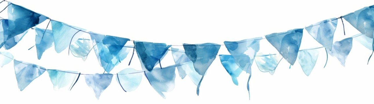 Watercolor illustration of the Bavarian traditional flag. The white and blue triangular garland elements are isolated on a white background.