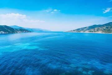 High angle shot of the ocean in different shades of blue in samos, greece