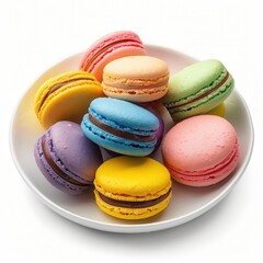 Obraz premium plate of colorful macarons on a white background