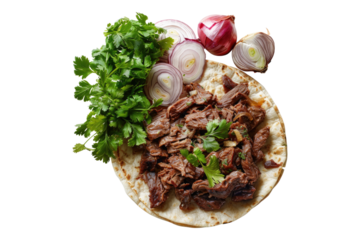 Mexican beef barbacoa with cilantro isolated on white background