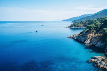 Obraz premium High angle shot of the ocean in different shades of blue in samos, greece