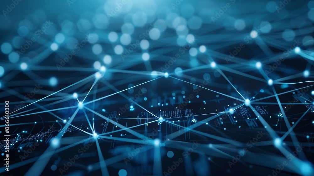 Poster 3d rendering of an abstract digital network connection on a blue background