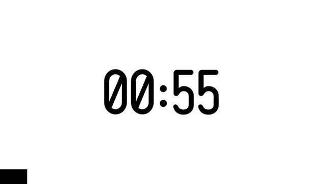1 Minute Countdown Timer Black Numbers on a white Background