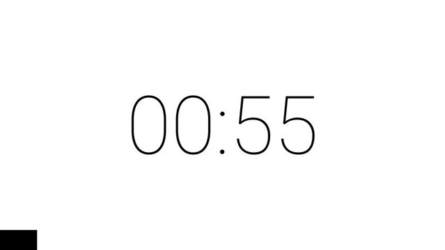 1 Minute Countdown Timer Black Numbers on a white Background