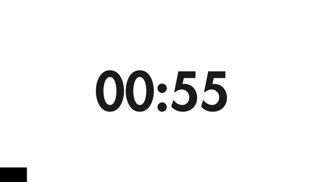1 Minute Countdown Timer Black Numbers on a white Background