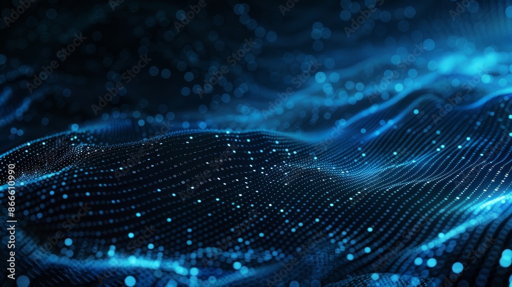 Poster digital wave background concept with beautiful moving dots texture and defocused particles. cyber or
