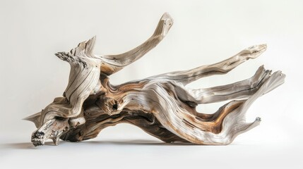Fototapeta premium Abstract composition of isolated driftwood art, emphasizing natural craftsmanship