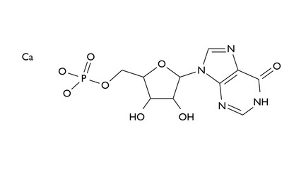 calcium inosinate molecule, structural chemical formula, ball-and-stick model, isolated image flavor enhancer e633