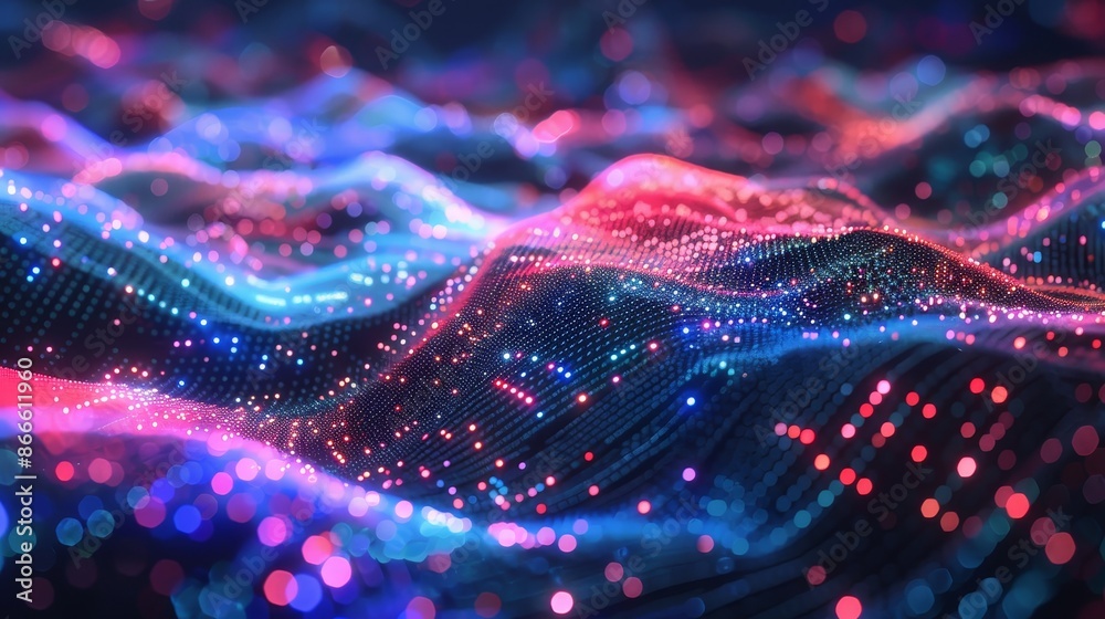 Poster big data flow over the internet. blockchain data fields. a stream of connect lines between network l