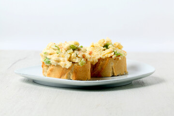 Russian salad appetizer with bread