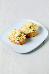 Russian salad appetizer with bread