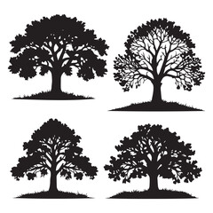 Oak tree set black silhouette vector Clip art