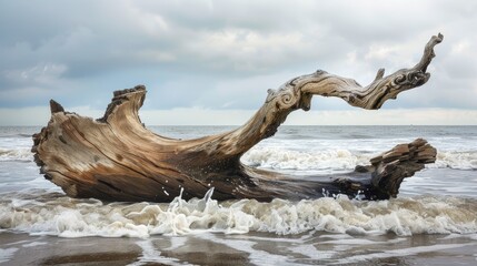 Fototapeta premium Artistic portrayal of a sculpted driftwood branch, capturing its natural beauty