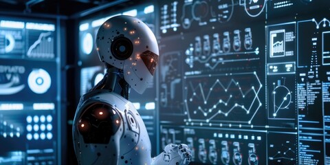 AI technology visualized with human face and digital elements, symbolizing innovation and futuristic vision AIG62