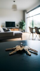 Serene living space with keys on table, blurred couch in background Vertical Mobile Wallpaper
