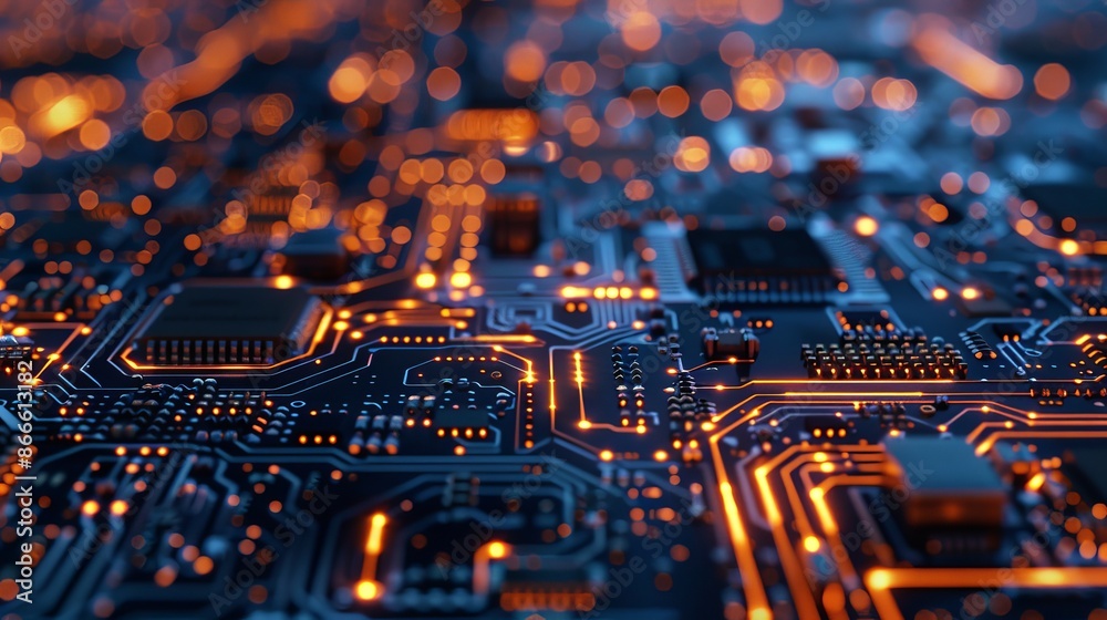Poster digital dynamic wallpaper made with depth of field effect and bokeh using printed circuit boards/abs