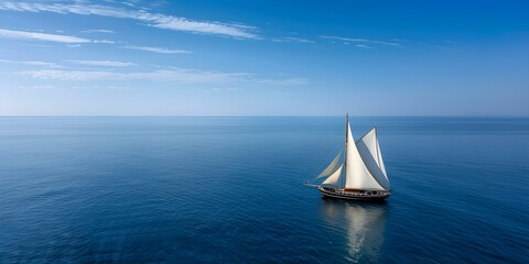 Graceful sailboat sailing with fully extended sails on the tranquil ocean. Concept Sailboat, Ocean, Sailing, Tranquil, Graceful
