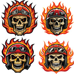Flaming skull wearing warrior helmet logo mascot