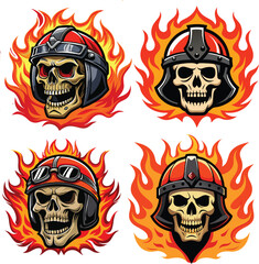 Flaming skull wearing warrior helmet logo mascot