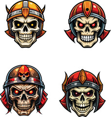 Flaming skull wearing warrior helmet logo mascot
