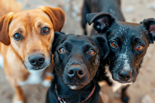 Three dogs are hoping for a treat from a pet sitter