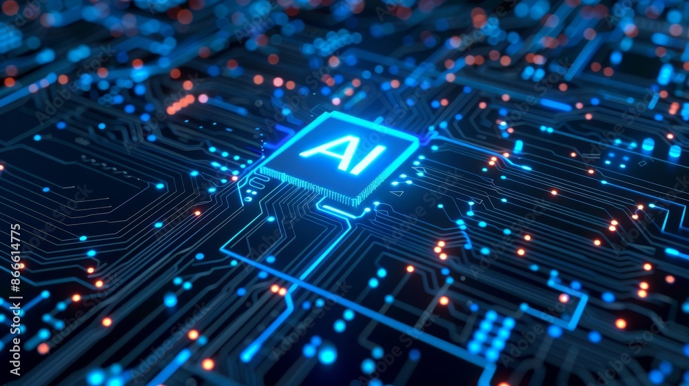Poster the abstract polygonal microchip modern illustration consists of an ai chip background with circuit 
